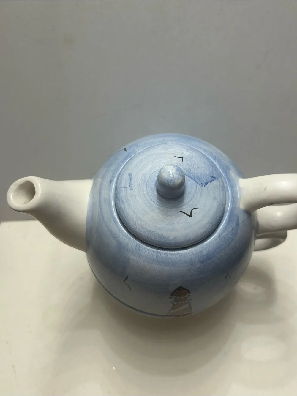 Nantucket Stacking Teapot & Cup Hand-Painted Lighthouse Ceramic Tea for One